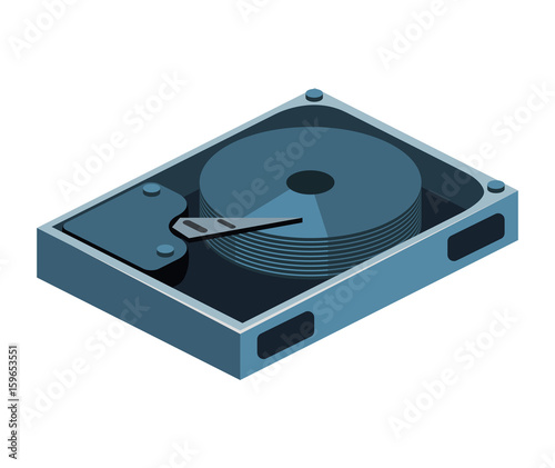 Isometric flat 3D isolated concept vector opened hard drive disk