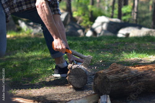 Chopping wood in the forest