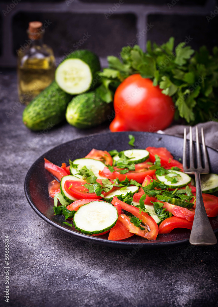 Vegetable salad with cucumber and tomato Vegetable salad with cucumber and tomato