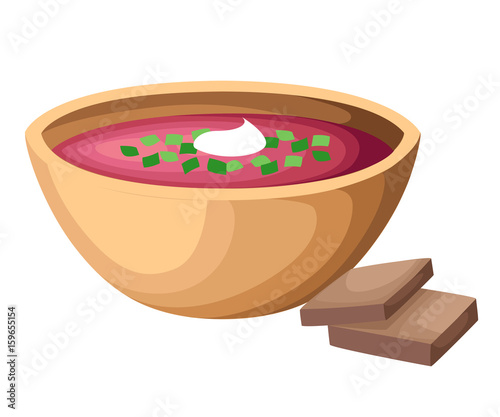 Vector illustration of soup Borscht top view. Food illustration. Stylized icon