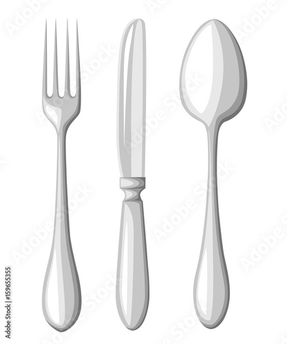 Vector illustration Fork, spoon and knife isolated on white.
