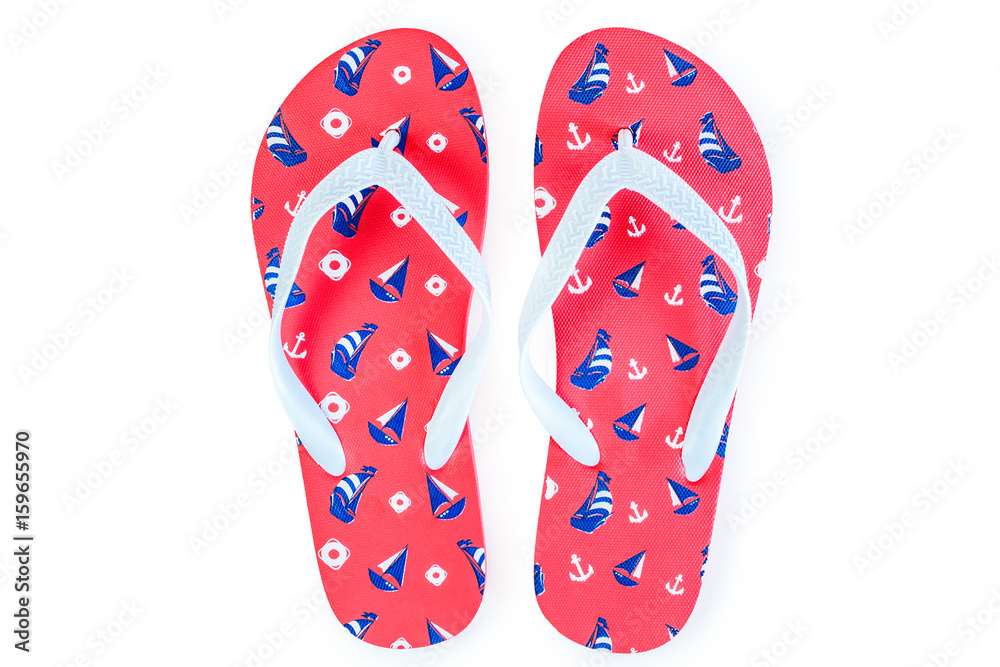 Red Flip Flops Isolated On White Background. Top View Red Flip Flops Isolated On White Background. Top View