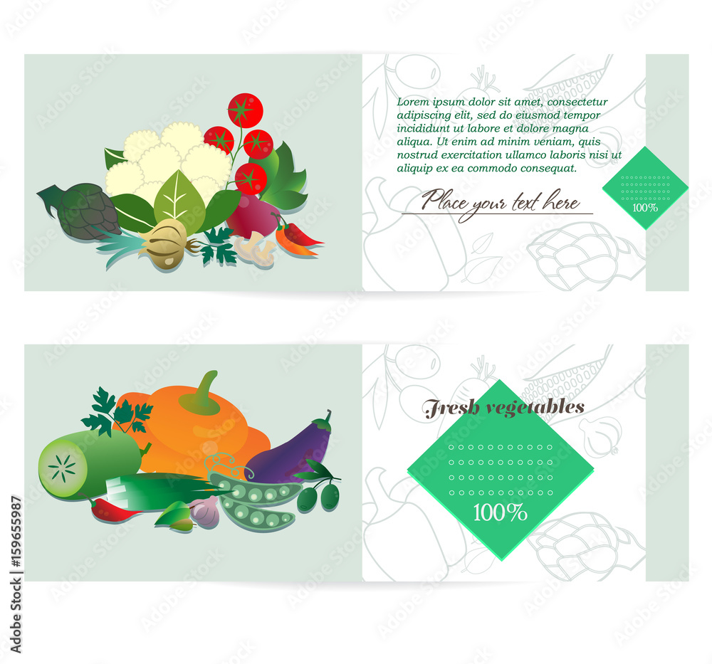 Banners with the image of vegetables. Ready leaflet design