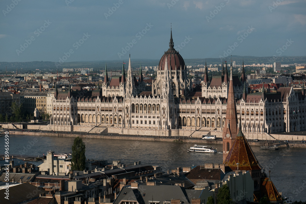 View of Danube River and Parliament Building, Budapest, Hungary