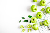 summer food with green apples on white background top view mock up