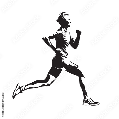 Running man vector sketch, abstract silhouette, side view © michalsanca