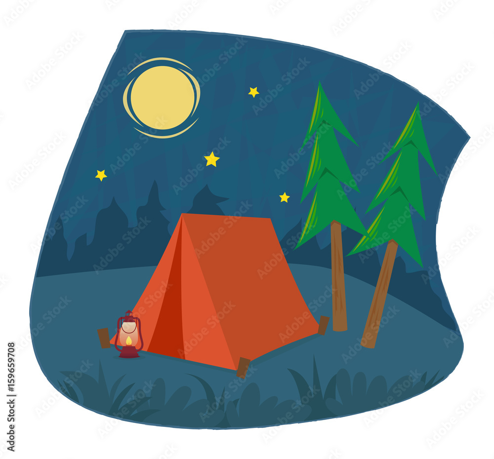 Camping Icon - Clip art of a camping tent and a lantern under the night  sky. Eps10 Stock Vector | Adobe Stock