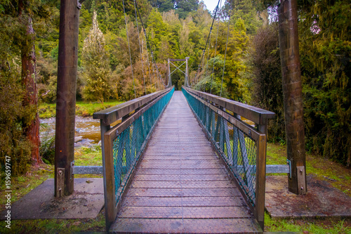 Suspension bridge in southwest in National Park  located in New Zealand