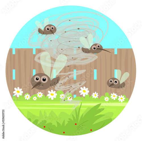 Gnats clip art - Cartoon clip art of gnats swarm in the yard. Eps10