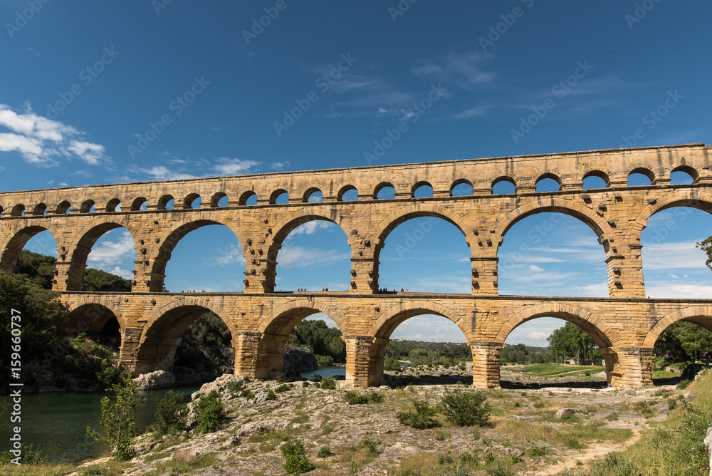 Pont du Gard, Aquädukt der Provence-Alpes-Cote d'Azur in Frankreich Pont du Gard, Aquädukt der Provence-Alpes-Cote d'Azur in Frankreich