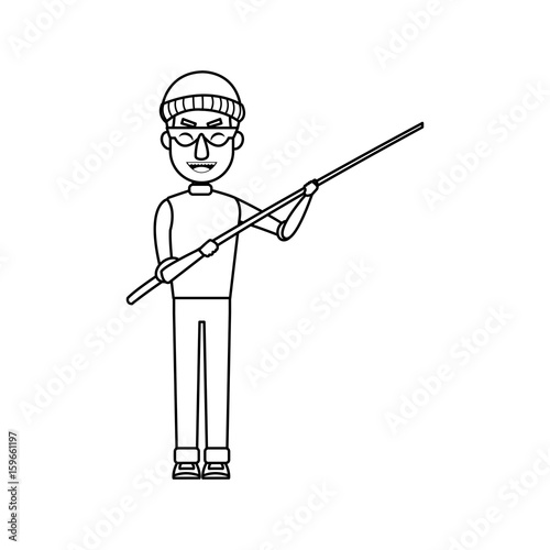cyber thief hacker holding fishing rod money vector illustration