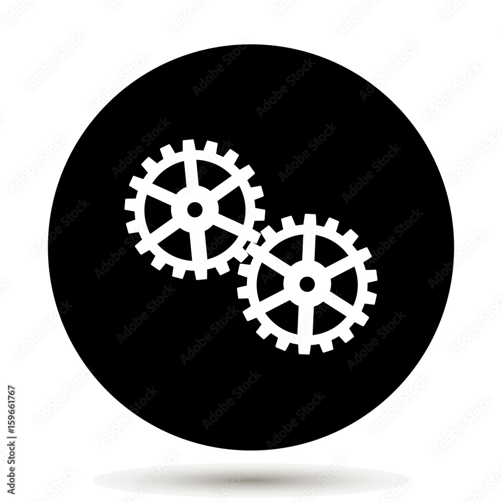 two gear Icon, flat design style on black background