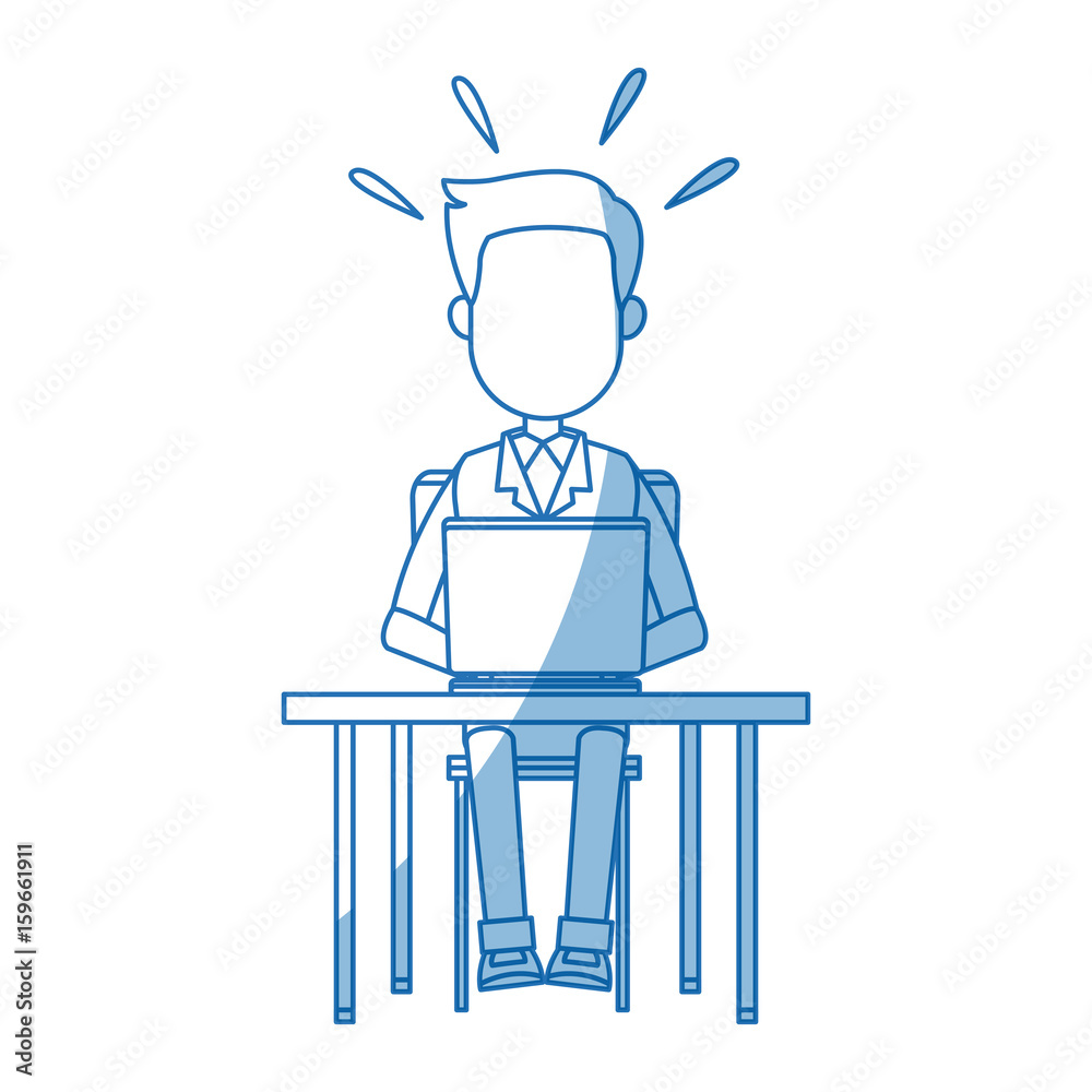 person working on computer sitting on a chair behind the office desk vector illustration person working on computer sitting on a chair behind the office desk vector illustration
