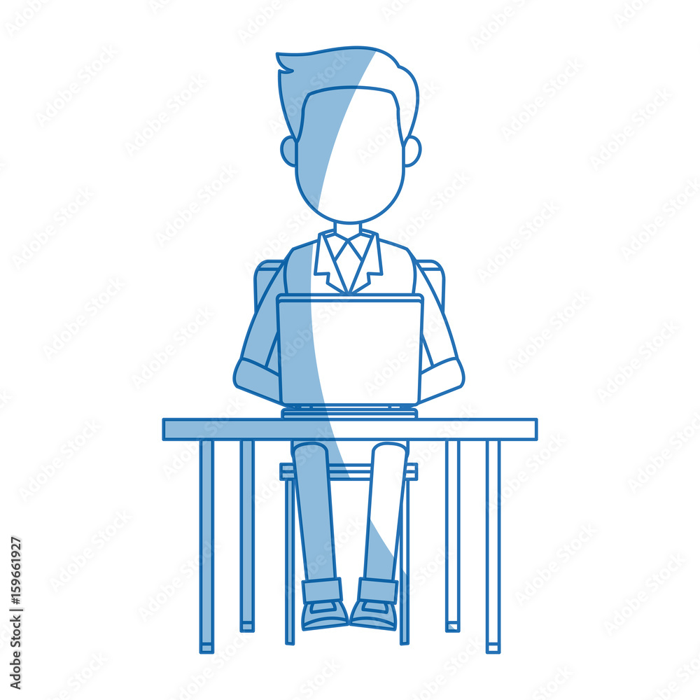 person working on computer sitting on a chair behind the office desk vector illustration person working on computer sitting on a chair behind the office desk vector illustration