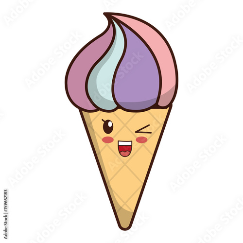 kawaii ice cream icon over white background colorful design vector illustration