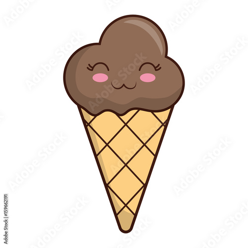 kawaii ice cream icon over white background colorful design vector illustration