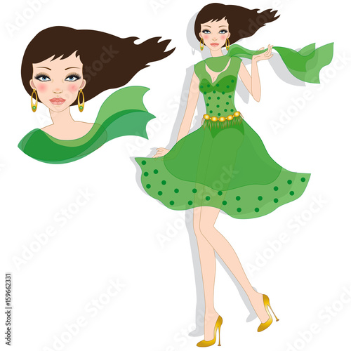 Fashion design - model in elegant green transparent dress