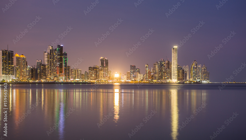     Panama City, city center skyline and Bay of Panama, Panama, Central America. 

