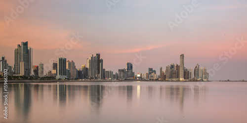  Panama City, city center skyline and Bay of Panama, Panama, Central America.