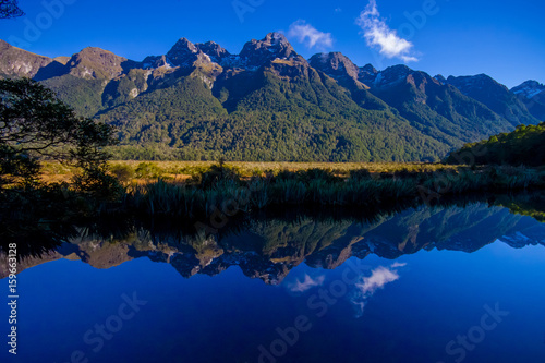 Fototapeta Naklejka Na Ścianę i Meble -  Mirror Lakes along the way to Milford Sound, New Zealand