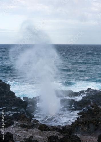Nakalele Blowhole on north coast of Maui erupts