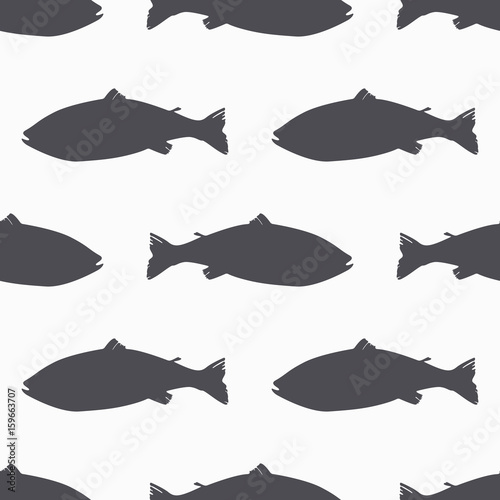 Salmon fish silhouette seamless pattern. Seafood meat. Background for craft food packaging
