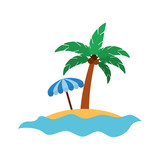 tree palm with umbrella summer icon vector illustration design