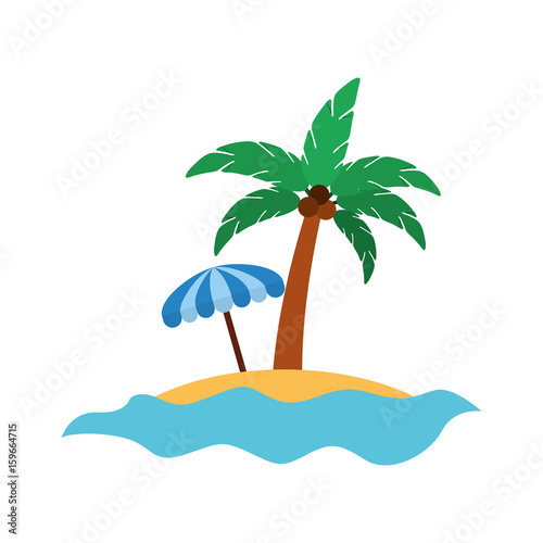 tree palm with umbrella summer icon vector illustration design