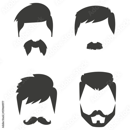 Vector set of hipster retro hair style mustache vintage old shave male facial beard haircut isolated illustration