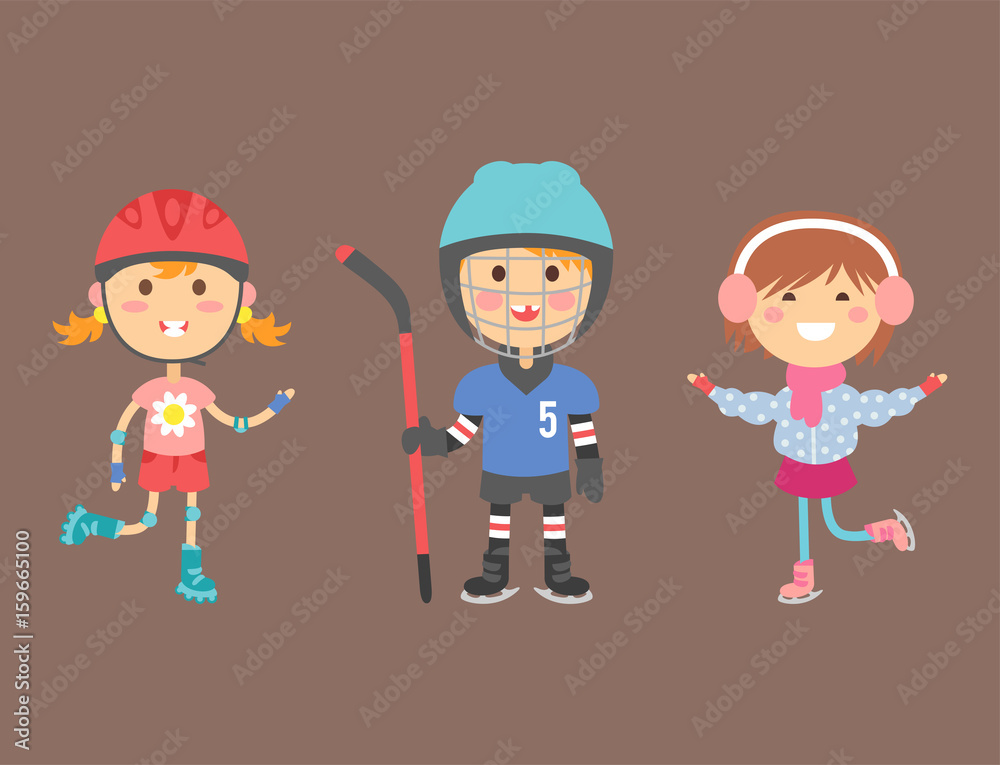 Young kids sportsmens future roller skates gymnastics children sport players vector illustration. Young kids sportsmens future roller skates gymnastics children sport players vector illustration.