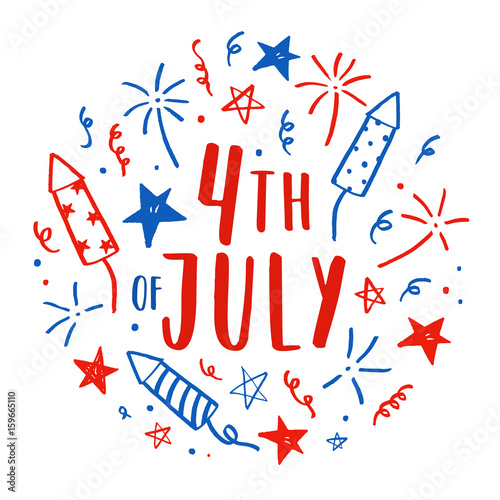 Hand drawn Fourth of July doodles. Independence Day card. Vector illustration