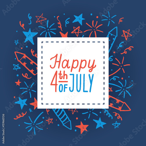 Happy fourth of July. Card template. Vector hand drawn illustration