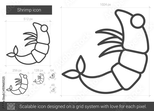 Shrimp vector line icon isolated on white background. Shrimp line icon for infographic, website or app. Scalable icon designed on a grid system.