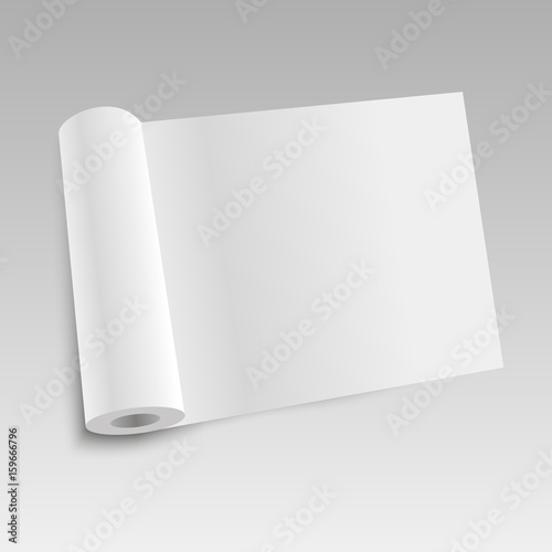 Blank open magazine template with rolled pages. Vector illustration.