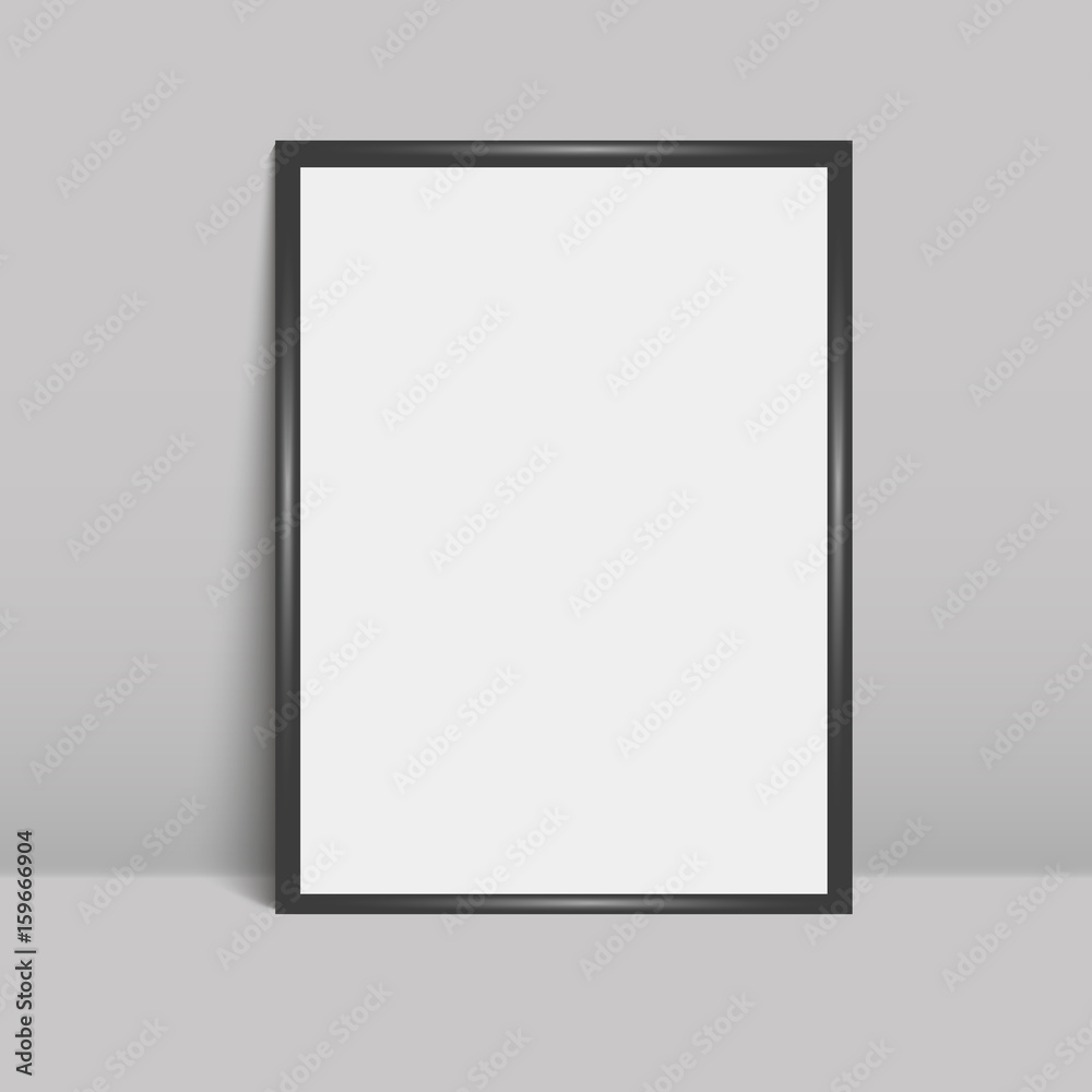 Black sheet leaning against a grey wall. Vector illustration. Mock up.