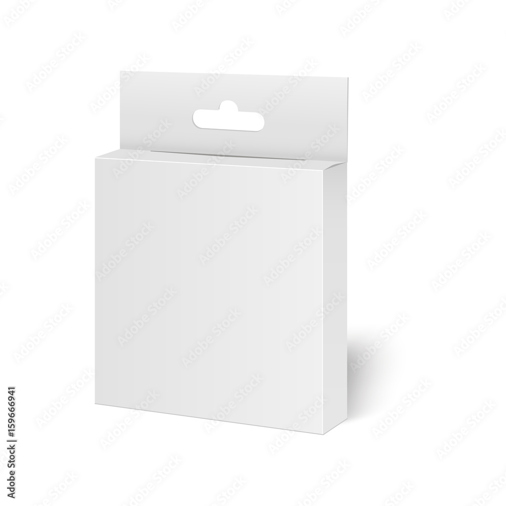 Blank vertical paper box packaging for sandwich, food, gift or other products with plastic window. Vector illustration. - obrazy, fototapety, plakaty 
