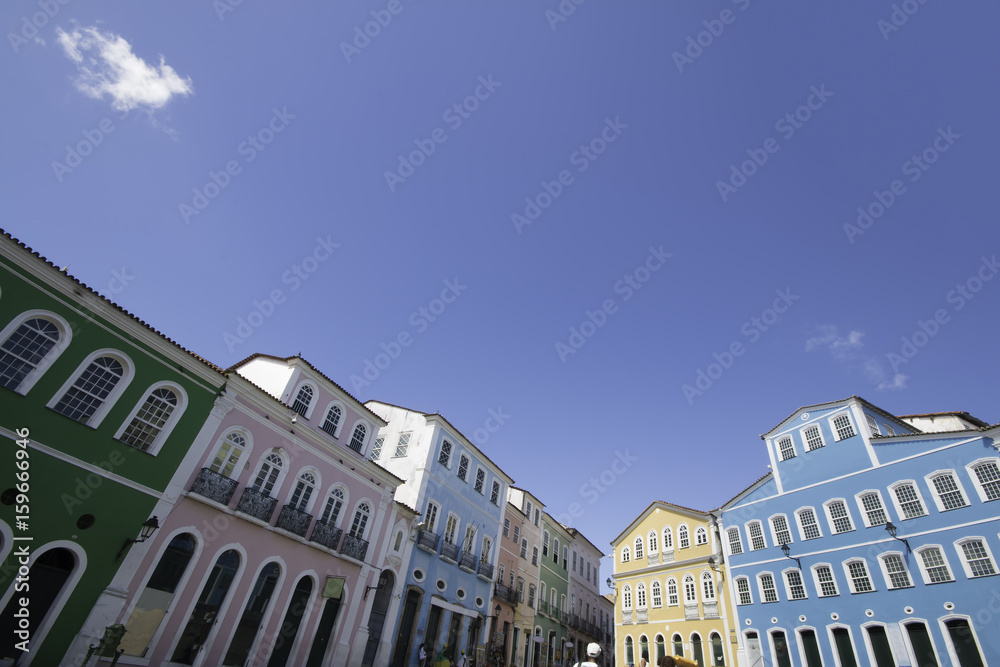 Colonial houses of Pelourinho with blue sky in Salvador Bahia Brazil