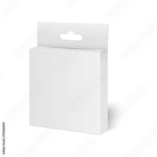 Blank vertical paper box packaging for sandwich, food, gift or other products with plastic window. Vector illustration.