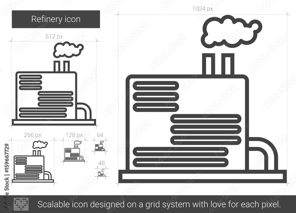 Refinery vector line icon isolated on white background. Refinery line ...