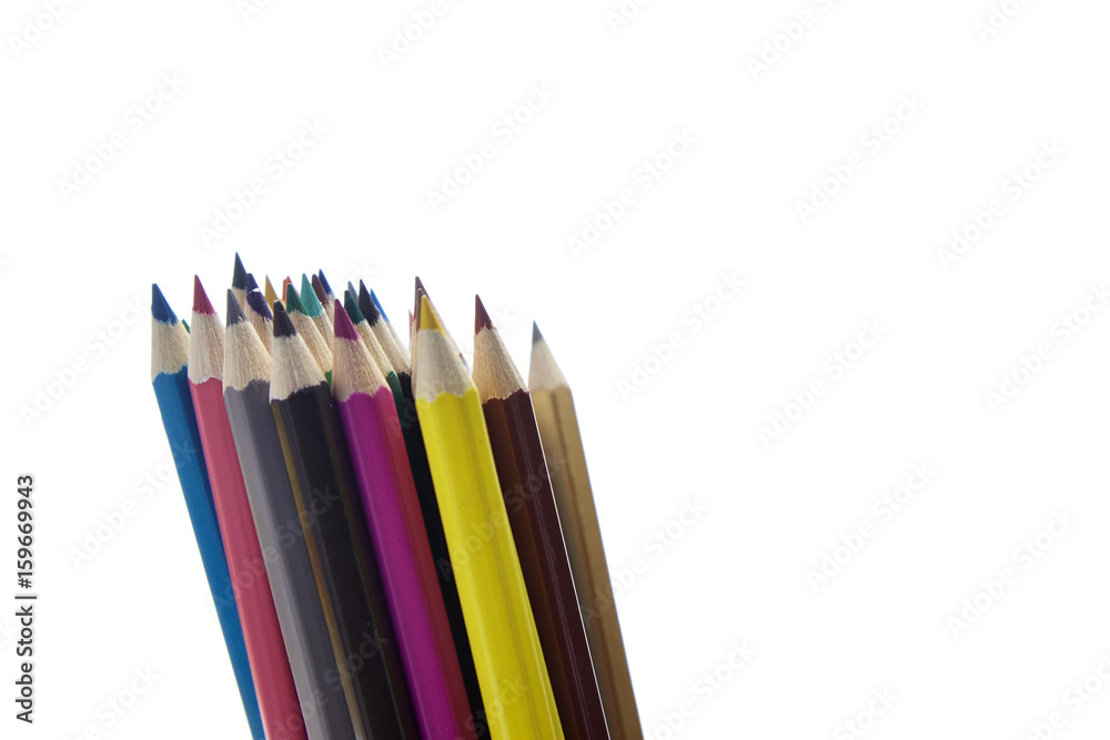 Many different colored pencils on white background Many different colored pencils on white background