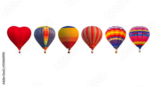 Group hot air balloons isolated on white background