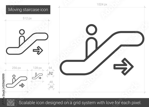 Moving staircase line icon.