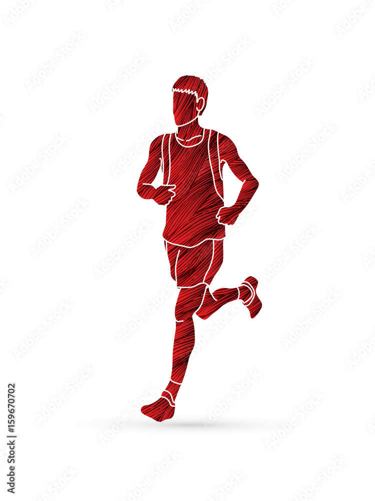 Running man, sport man sprinter, marathon runner designed using grunge brush graphic vector.