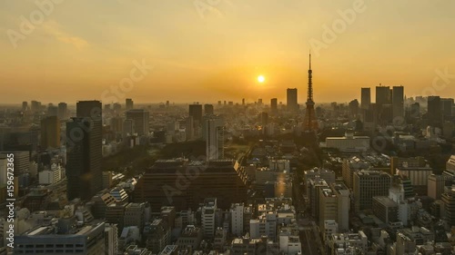 Wallpaper Mural 4k time lapse of day to night sunset scene at Tokyo city skyline with Tokyo Tower. Torontodigital.ca