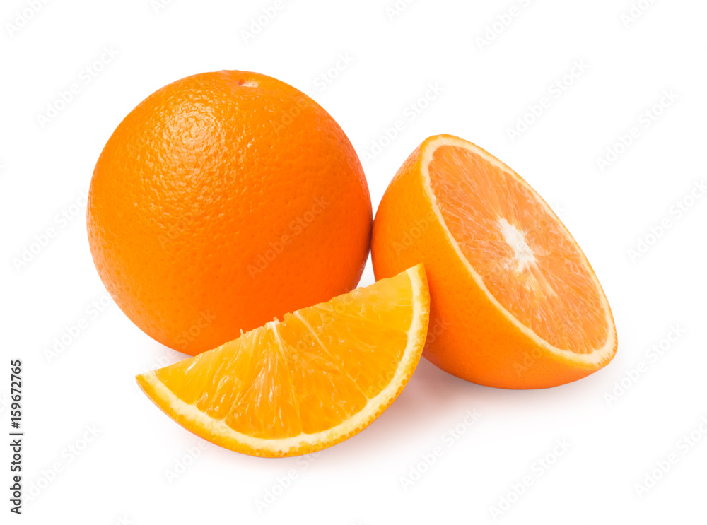 Orange fruit and slice isolated on white background with clipping path Orange fruit and slice isolated on white background with clipping path