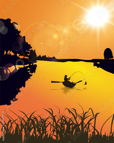 Professional Fisherman, Sunset, Fishing, Nature 