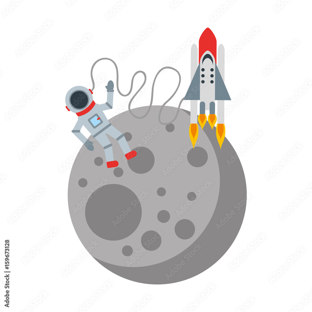 Obraz premium astronaut in the moon comic character icon vector illustration design