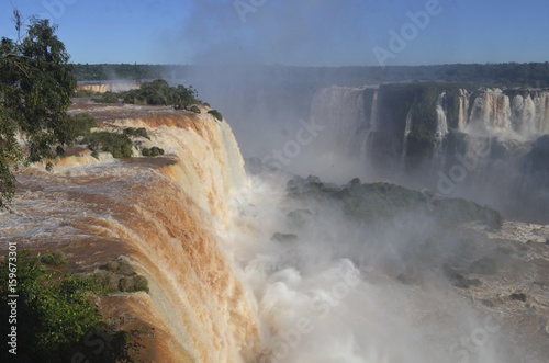 Spectacular views of Iguazu falls, one of the natural wonders of the world, on the border of Brazil & Argentina
