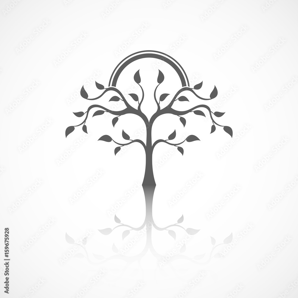 Abstract tree vector logo design template with reflection