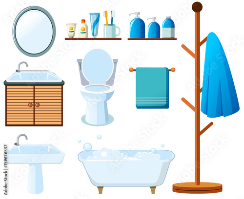 Bathroom equipments on white background